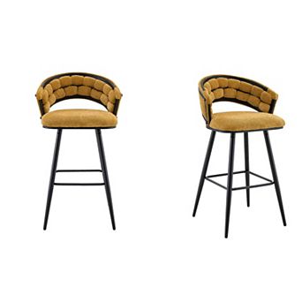 Trikiousd Set of 2 Chenille Bar Stools with Iron Legs Modern Counter Height Chairs