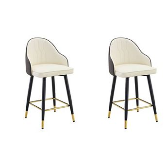 Trikiousd Set of 2 Upholstered Bar Stools with Footrest Ergonomic Counter Height Chairs