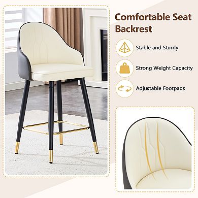 Trikiousd Set of 2 Upholstered Bar Stools with Footrest Ergonomic Counter Height Chairs