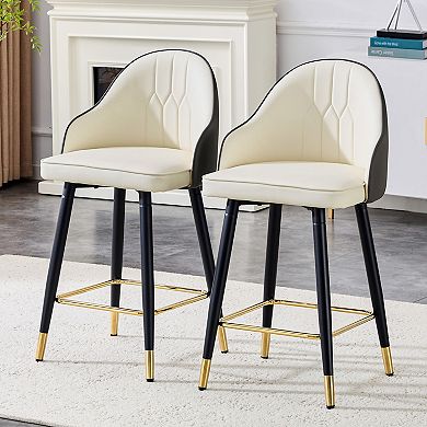 Trikiousd Set of 2 Upholstered Bar Stools with Footrest Ergonomic Counter Height Chairs