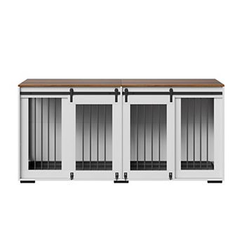 Trikiousd 72" Wooden Dog Crate Furniture with Sliding Barn Door and Tray