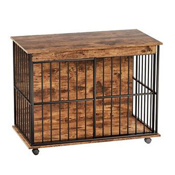 Trikiousd Large Wooden Dog Crate Furniture with Sliding Door and Tray