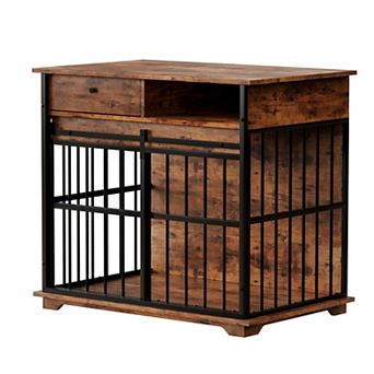 Trikiousd Large Wooden Dog Crate Furniture with Drawer and Storage