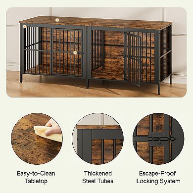 Trikiousd 80" Dog Crate End Table Heavy Duty Indoor Pet Kennel with 2 Doors