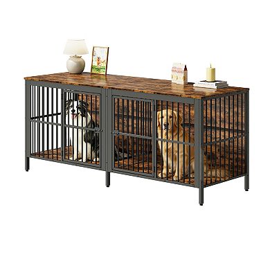 Trikiousd 80" Dog Crate End Table Heavy Duty Indoor Pet Kennel with 2 Doors