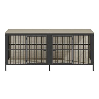 Trikiousd 80" Dog Crate End Table Heavy Duty Indoor Pet Kennel with 2 Doors