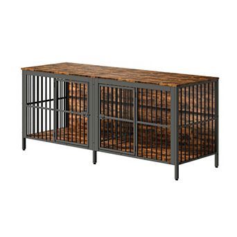 Trikiousd 80" Dog Crate End Table Heavy Duty Indoor Pet Kennel with 2 Doors