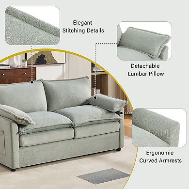 Trikiousd 67.7" Modern Loveseat Sofa Plush Upholstered Couch with Double Cushion & Side Pockets