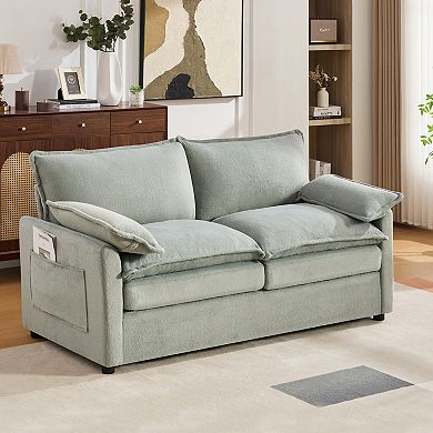 Trikiousd 67.7" Modern Loveseat Sofa Plush Upholstered Couch with Double Cushion & Side Pockets