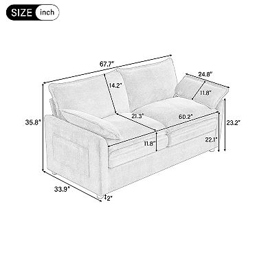Trikiousd 67.7" Modern Loveseat Sofa Plush Upholstered Couch with Double Cushion & Side Pockets