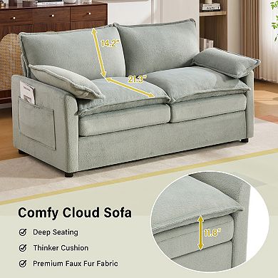 Trikiousd 67.7" Modern Loveseat Sofa Plush Upholstered Couch with Double Cushion & Side Pockets