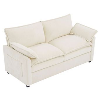 Trikiousd 67.7" Modern Loveseat Sofa Plush Upholstered Couch with Double Cushion & Side Pockets