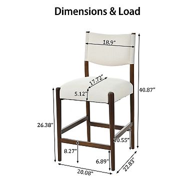 Trikiousd 26.4 Inch Solid Wood Counter Height Bar Stools Set of 2 Upholstered Kitchen Chairs