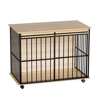Trikiousd Large Dog Crate Furniture with Sliding Door and Tray Wooden Dog Kennel Furniture