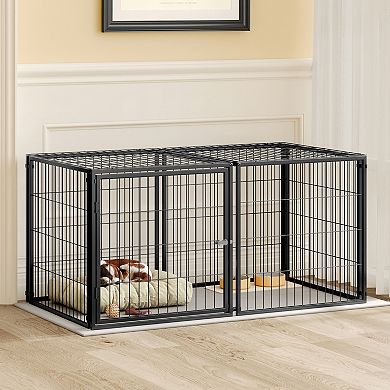Trikiousd 48" Large Dog Cage Metal Indoor Kennel with Top Cover