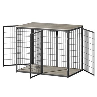 Trikiousd 47" Dog Crate Furniture Wooden Metal Pet Cage with 3 Doors