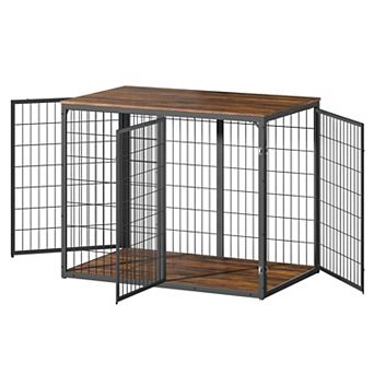 Trikiousd 47" Dog Crate Furniture Wooden Metal Pet Cage with 3 Doors