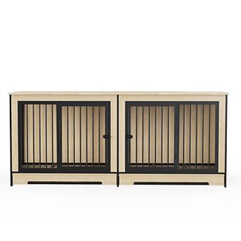 Trikiousd XL Double Dog Crate Furniture with Divider and Dual Rooms