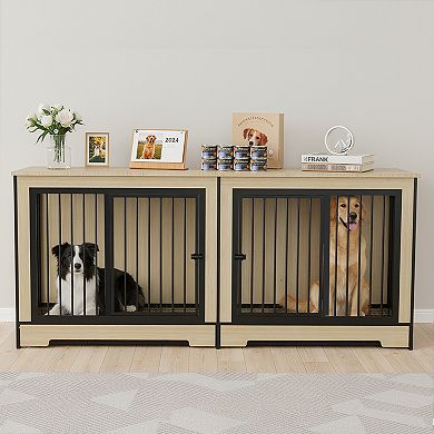 Trikiousd XL Double Dog Crate Furniture with Divider and Dual Rooms