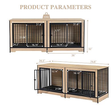 Trikiousd XL Double Dog Crate Furniture with Divider and Dual Rooms