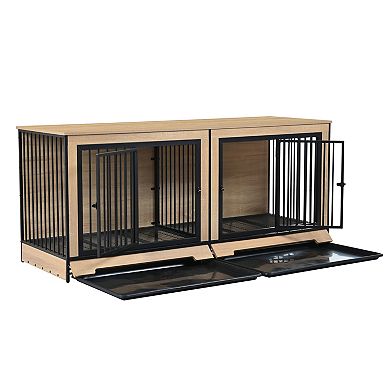 Trikiousd XL Double Dog Crate Furniture with Divider and Dual Rooms