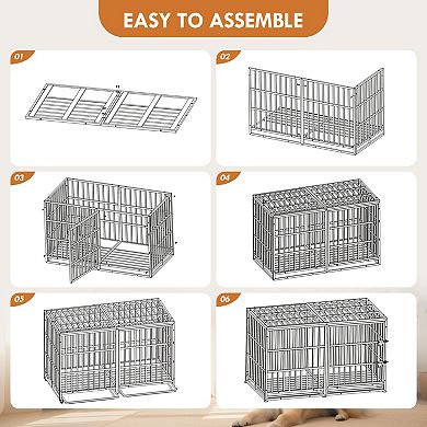 Trikiousd 61" Heavy Duty Metal Dog Crate with Double Doors and Tray