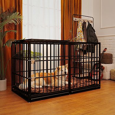 Trikiousd 61" Heavy Duty Metal Dog Crate with Double Doors and Tray