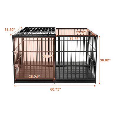 Trikiousd 61" Heavy Duty Metal Dog Crate with Double Doors and Tray