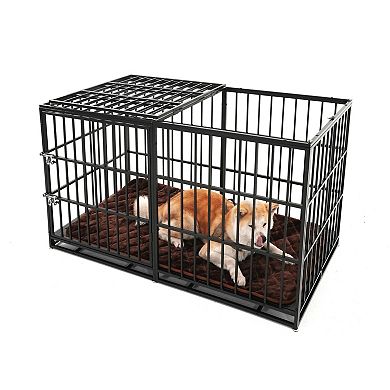 Trikiousd 61" Heavy Duty Metal Dog Crate with Double Doors and Tray