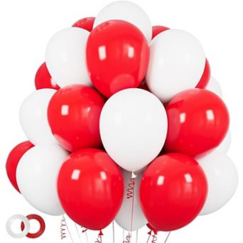 100 Red & White Latex Balloons for Parties