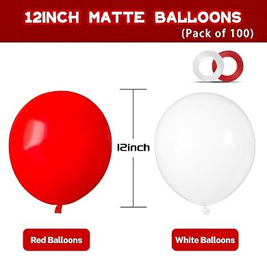 100 Red & White Latex Balloons for Parties
