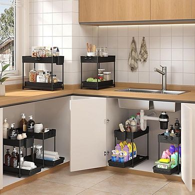3-Pack 2-Tier Under Sink Organizer, Sliding Drawer Multi-Purpose Storage