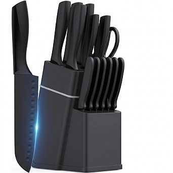15 pc Kitchen Knife Set with Knife Block and Built-In Sharpener Stainless Steel