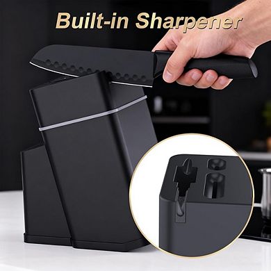 15-Piece Kitchen Knife Set with Knife Block and Built-In Sharpener Stainless Steel