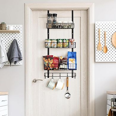 Over The Door Pantry Organizer with 3 Baskets and 5 Hooks Hanging Storage Rack