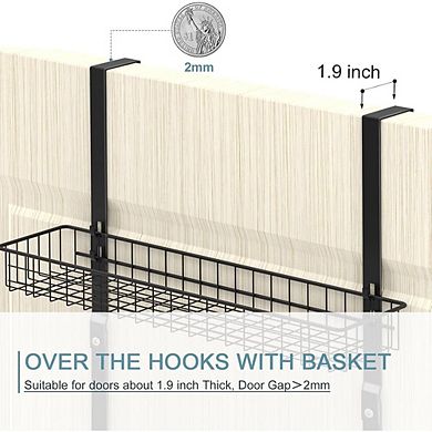 Over The Door Pantry Organizer with 3 Baskets and 5 Hooks Hanging Storage Rack