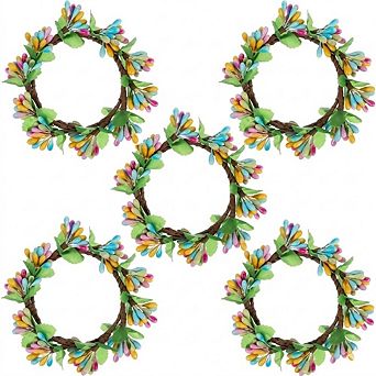 Easter Candle Rings Wreaths, Artificial Spring Floral Leaf Garland Home Decor