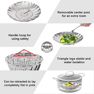 Expandable Stainless Steel Vegetable Steamer Basket for Multi-Size Pots