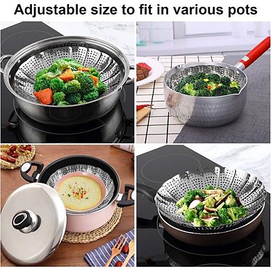 Expandable Stainless Steel Vegetable Steamer Basket for Multi-Size Pots