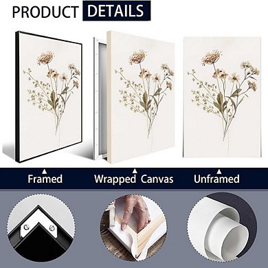 Watercolor Floral Canvas Wall Art Neutral Botanical Boho Prints Decor