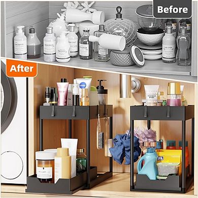 2-Pack 2-Tier Under Sink Pull-Out Organizer, Sliding Cabinet Storage