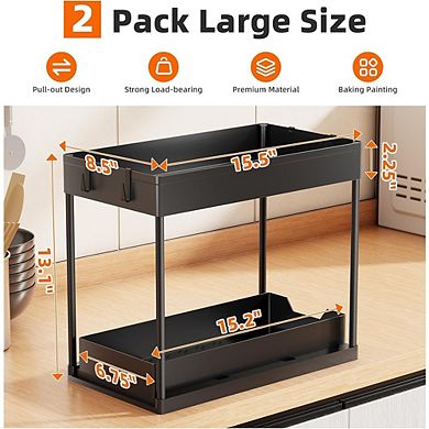 2-Pack 2-Tier Under Sink Pull-Out Organizer, Sliding Cabinet Storage