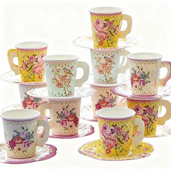 24 pc Vintage Floral Disposable Cup and Saucer Set