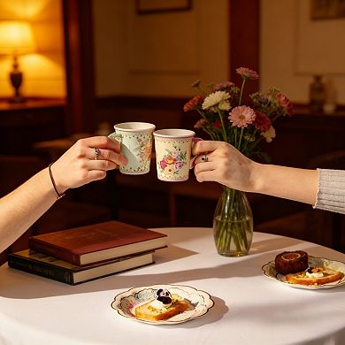 24Pcs Vintage Floral Disposable Cup and Saucer Set