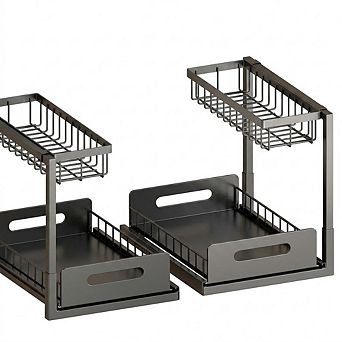 2-Pack 2 tier Under Sink Pull-Out Organizer, Cabinet Storage Shelf