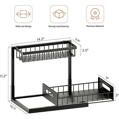 2-Pack 2-Tier Under Sink Pull-Out Organizer, Cabinet Storage Shelf