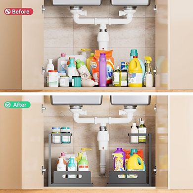 2-Pack 2-Tier Under Sink Pull-Out Organizer, Cabinet Storage Shelf