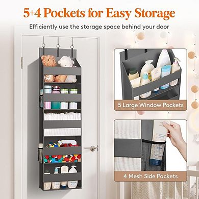 Over Door 5-Shelf Hanging Organizer with Clear Windows and Mesh Side Pockets