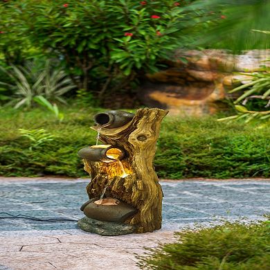 Cement Round Water Fountain with Light and Pump for Garden Decor