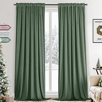 Velvet Room Darkening Curtains, Thermal Insulated Soft Rod Pocket Panels